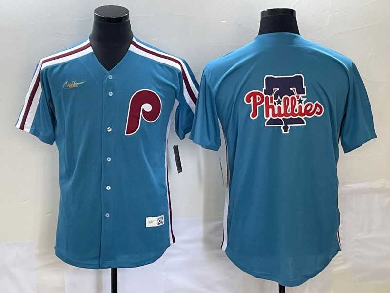 Men%27s Philadelphia Phillies Big Logo Blue Cooperstown Throwback Cool Base Nike Jersey